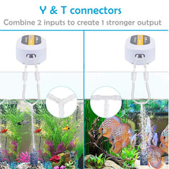 Pawfly T connector allows dual inputs for stronger output from multi-outlet pumps.