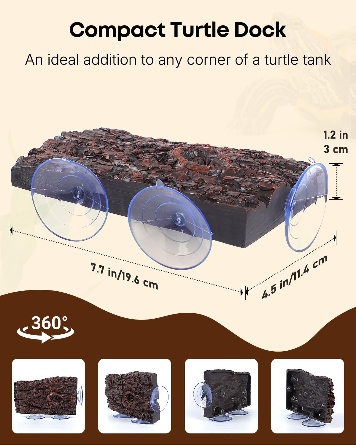Pawfly Turtle Basking Platform cork-texture detail enhances naturalistic habitat aesthetics.