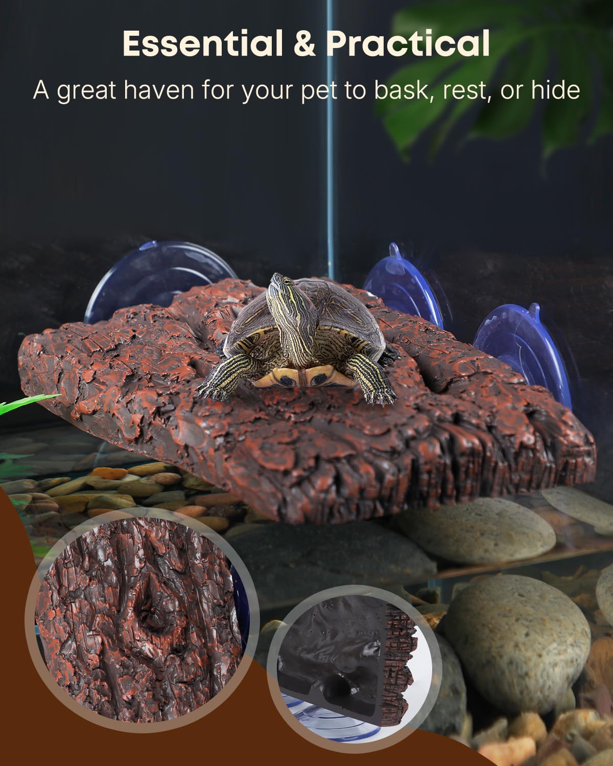 Pawfly Turtle Basking Platform dimensions seven-point-seven by four-point-five inches fit compact tanks.