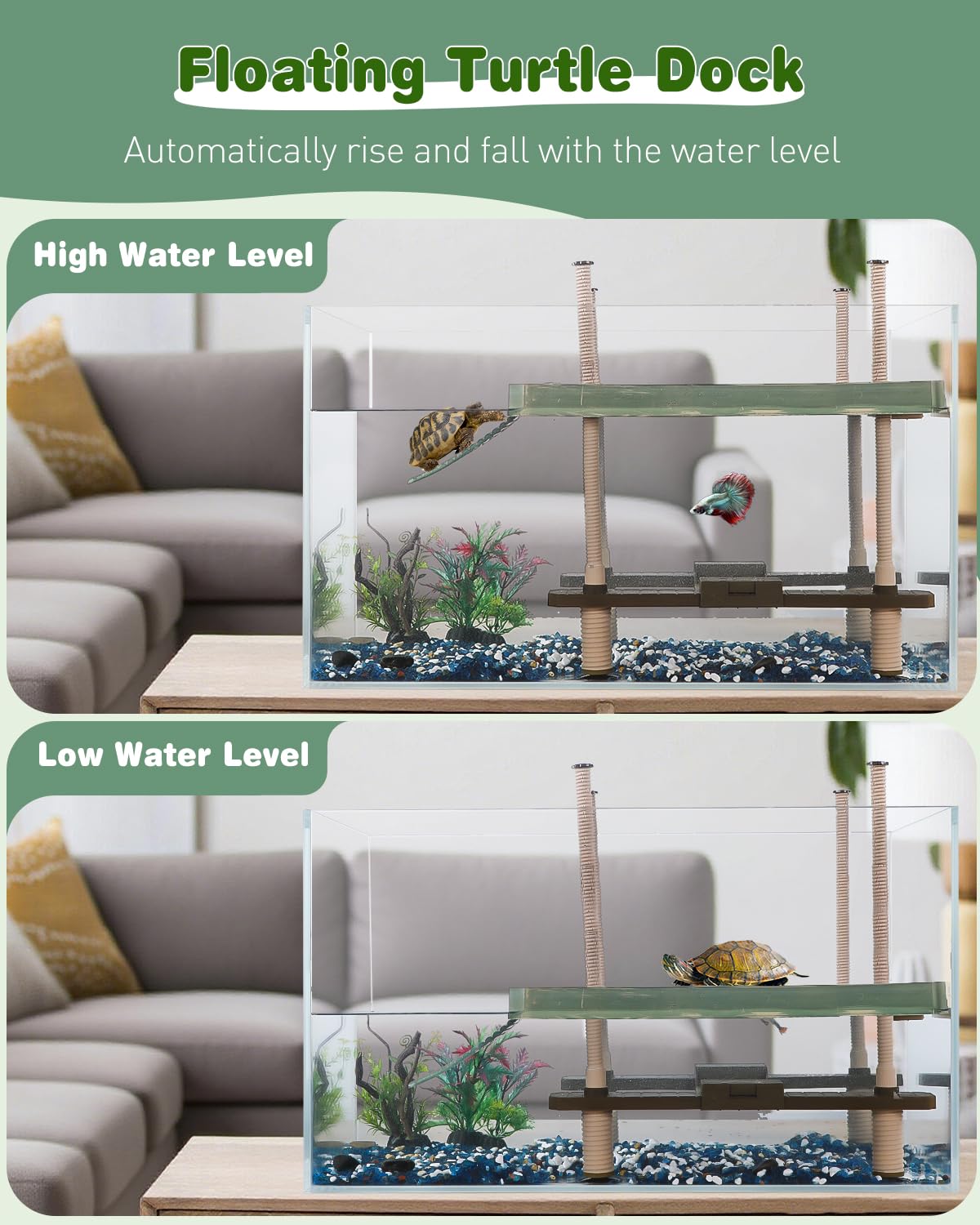 Pawfly Turtle Dock four suction cups secure placement in tank