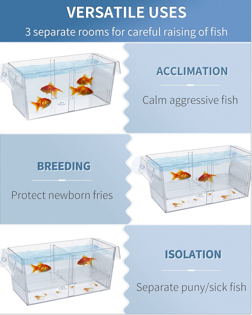 Pawfly two removable separators create three rooms for isolation.