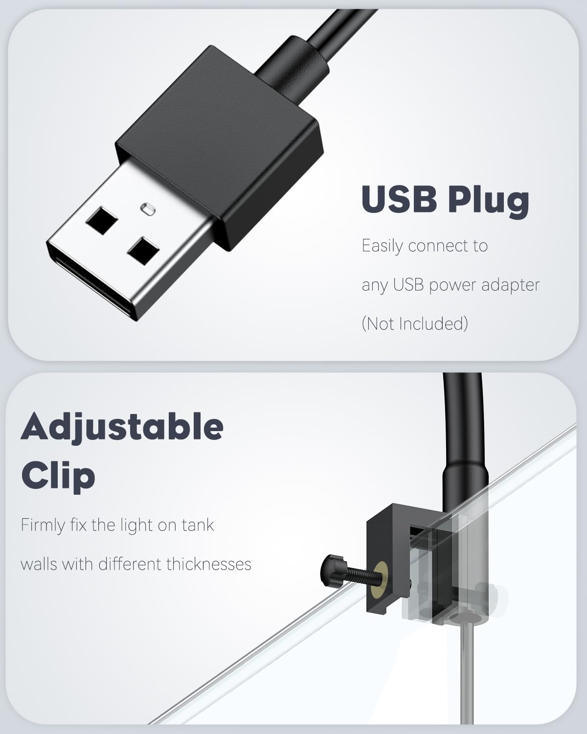 Pawfly USB power cable supports flexible placement around the tank.