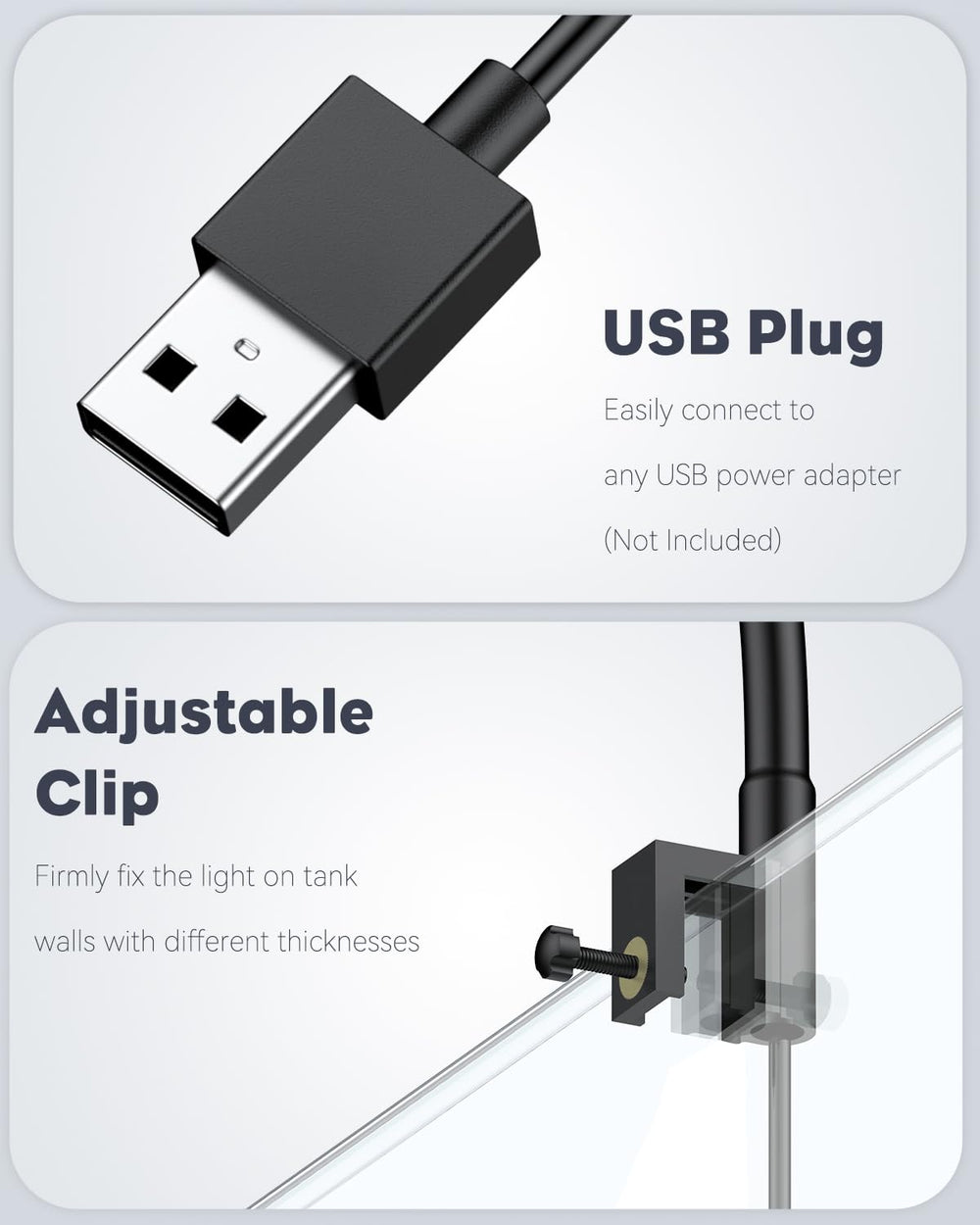 Pawfly USB power cable supports flexible placement around the tank.