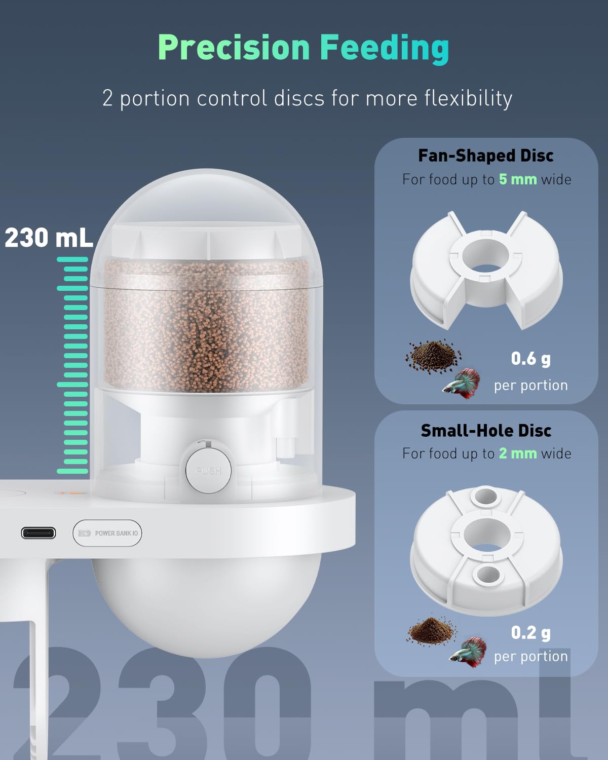 Pawfly 230 ml capacity handles dry pellets and powder for flexible feeding
