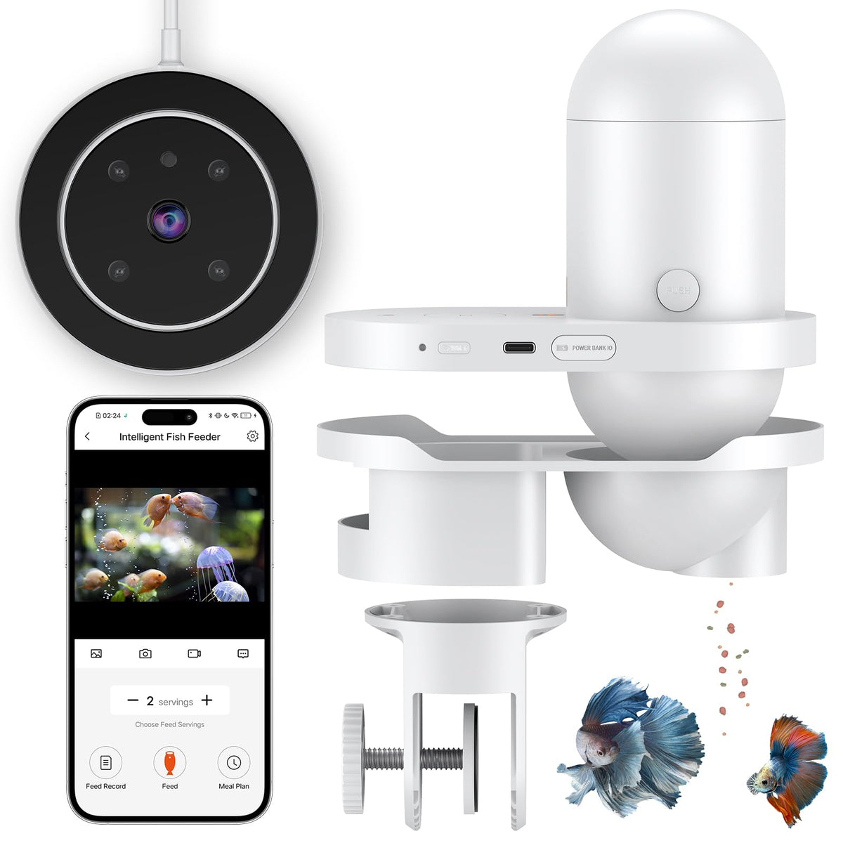 Pawfly WiFi automatic fish feeder front view for convenient remote feeding