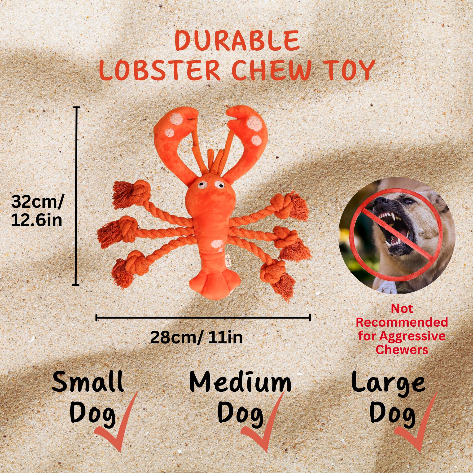 Pawfoo Lab lobster toy six rope legs provide sturdy tug-of-war grip.