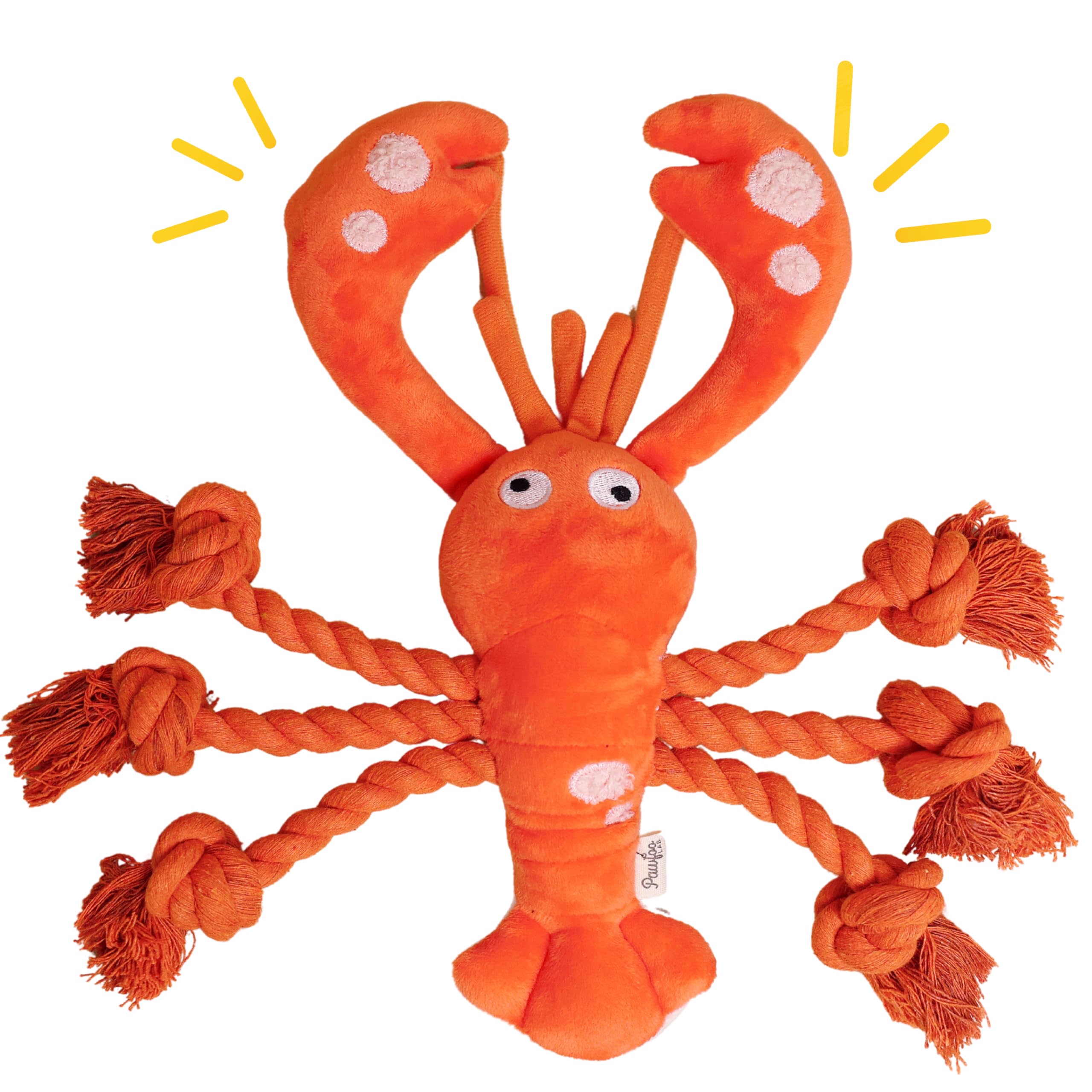 Pawfoo Lab lobster toy squeaky head entices interactive play and mental stimulation.