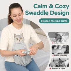 Pawfun cat wrap ear-cleaning setup enables gentle ear access.