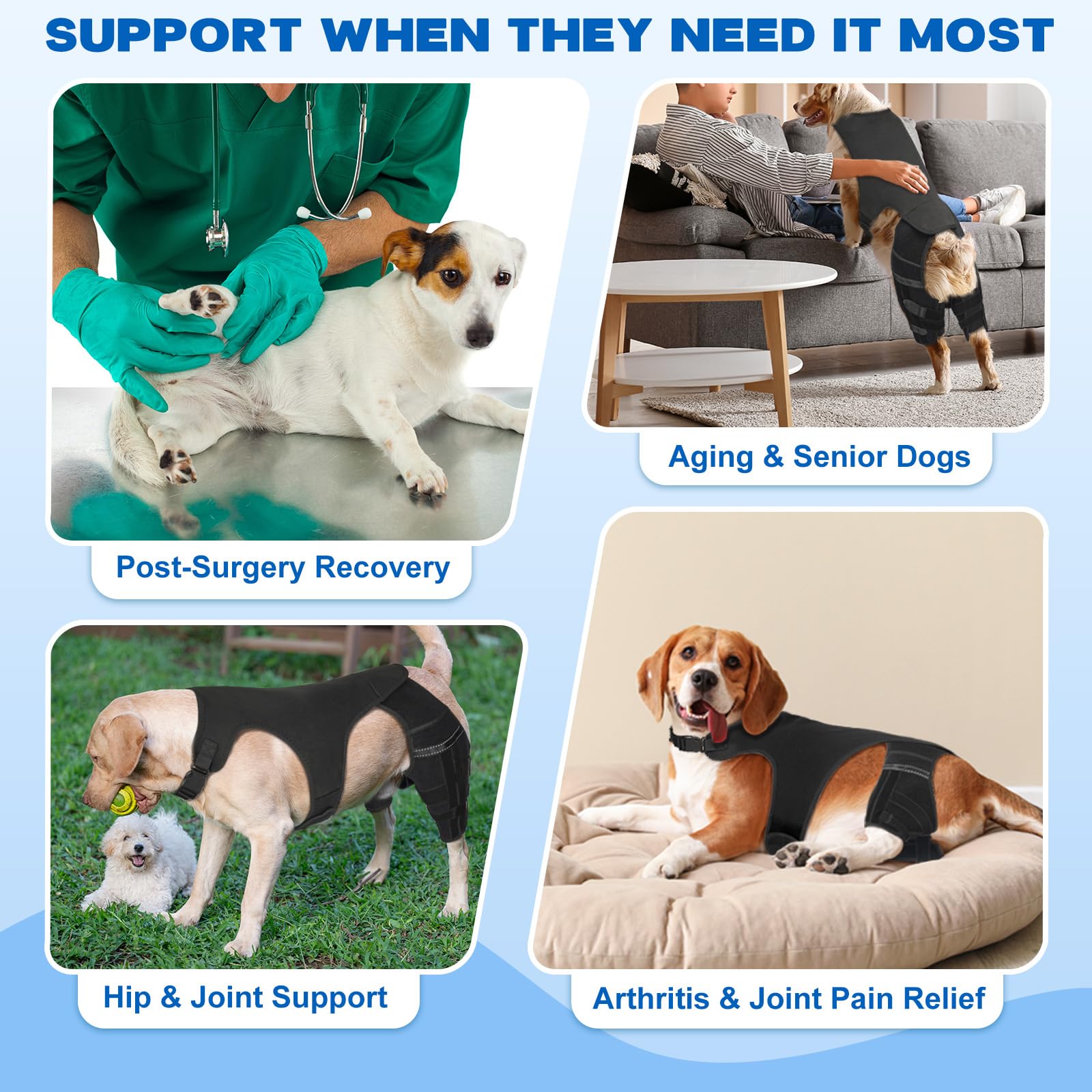 Pawfun dog knee brace elastic-panel offers broader support with natural movement.