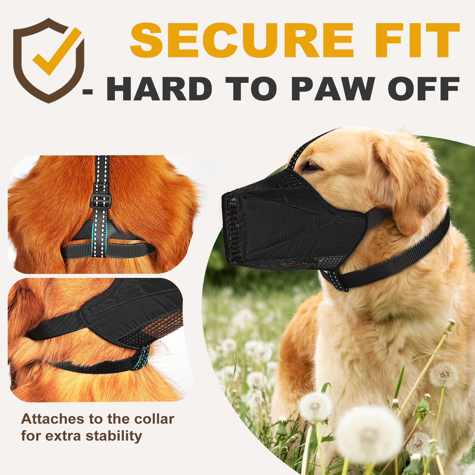 Pawfun adjustable straps on large muzzle provide secure fit during walks.