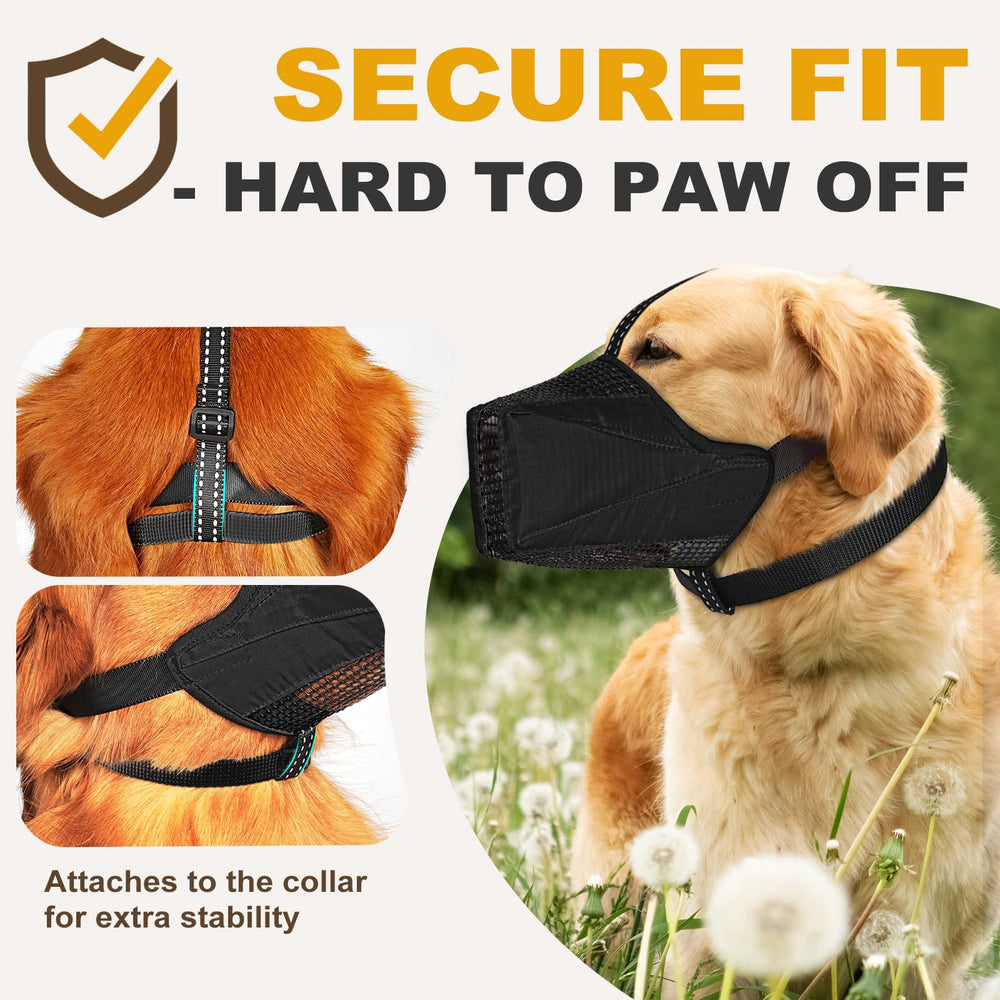 Pawfun adjustable straps on large muzzle provide secure fit during walks.