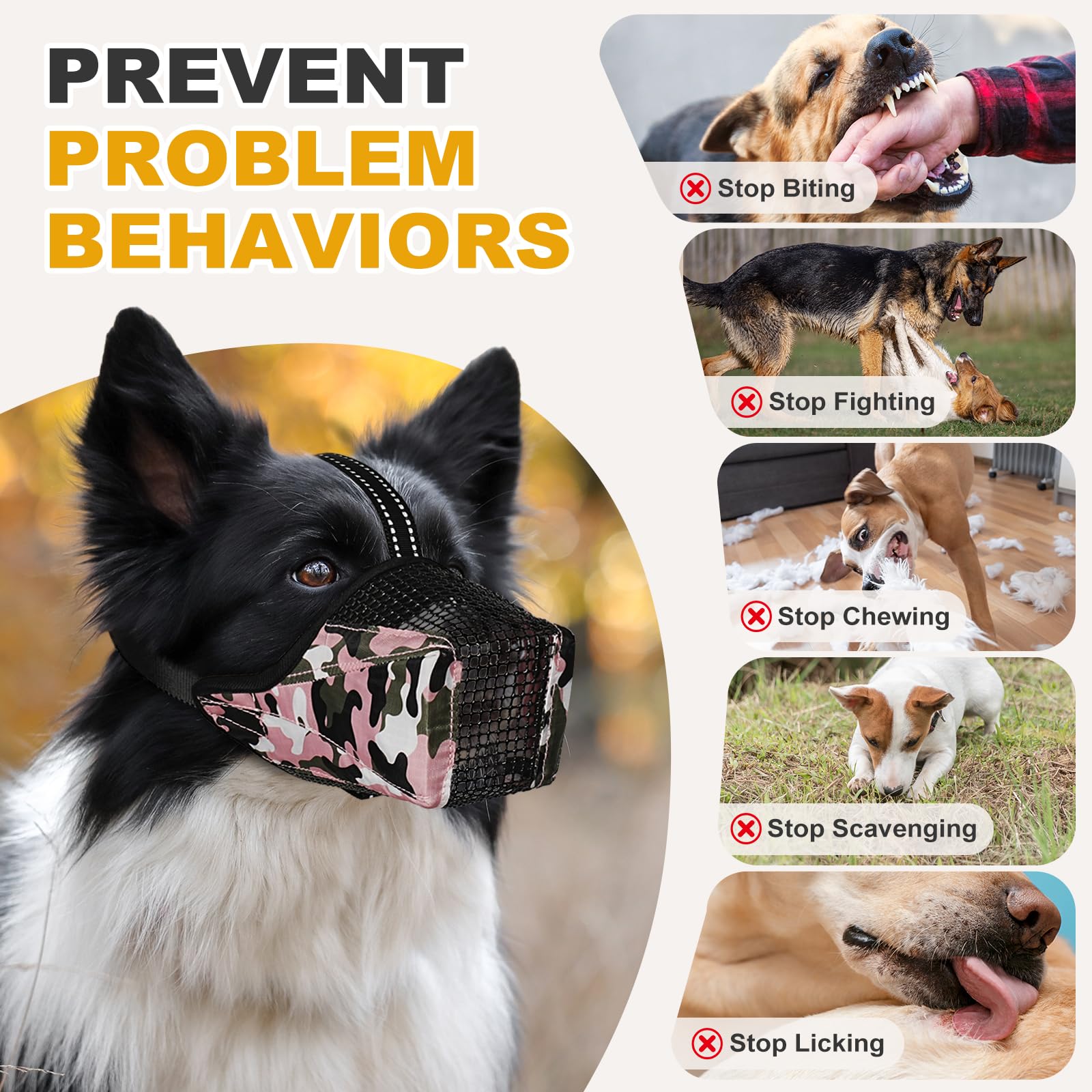 Pawfun Mesh Dog Muzzle adjustable straps provide a secure fit for all sizes.