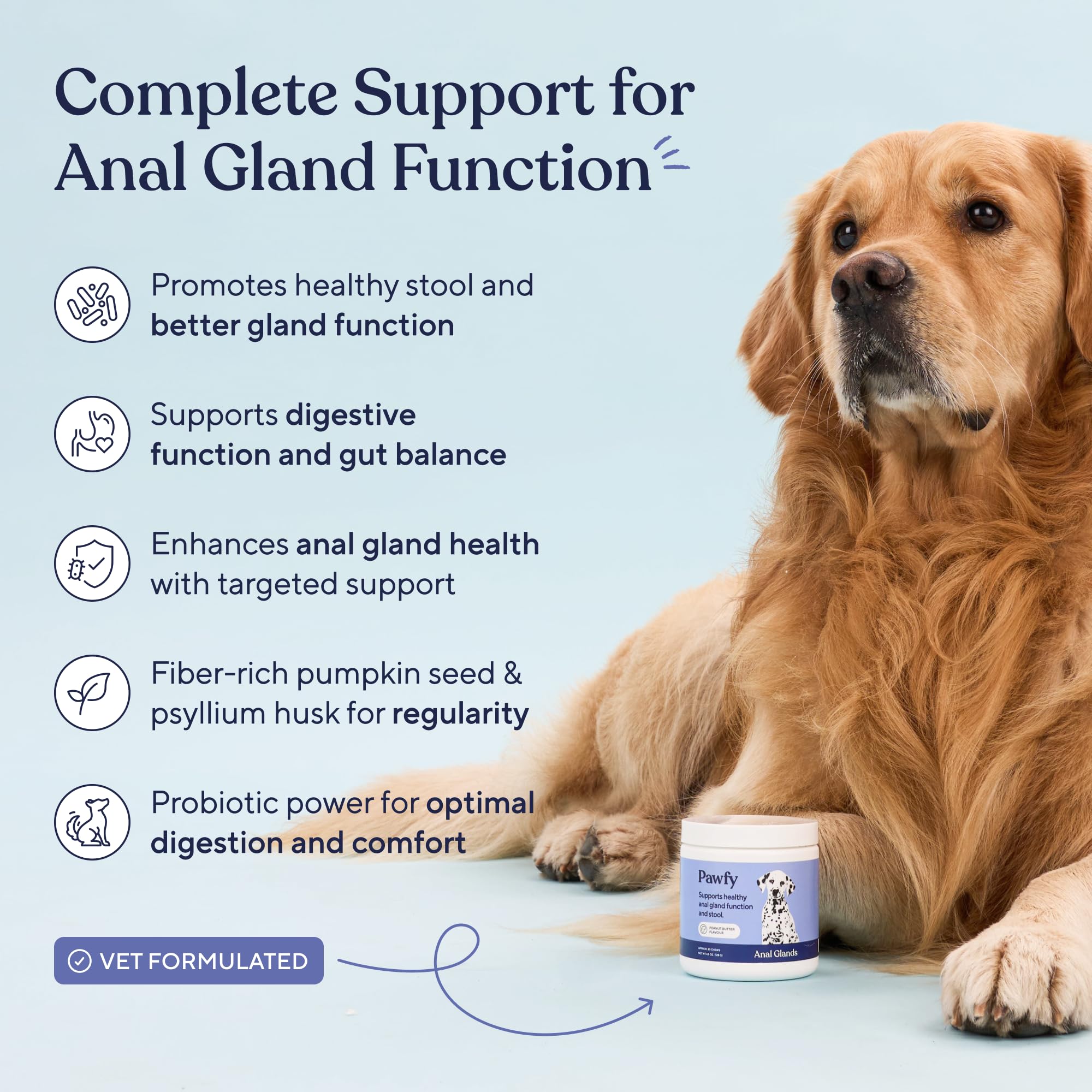 Pawfy Anal Gland Chews closeup shows chewy texture for easy administration.