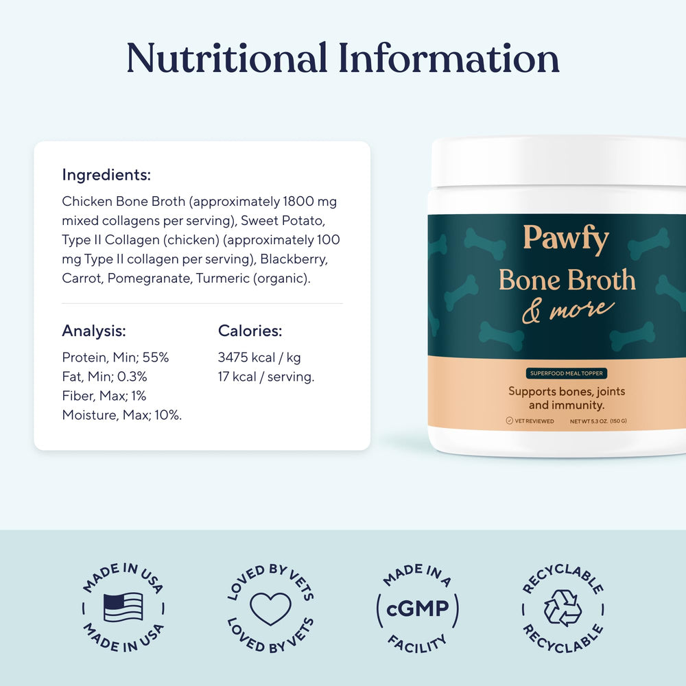 Pawfy Bone Broth collagen-closeup emphasizes collagen-rich ingredients.