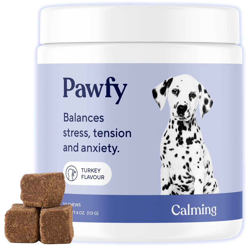 Pawfy Calming Chews dog treats pack promotes easier dosing for calmer adventures.
