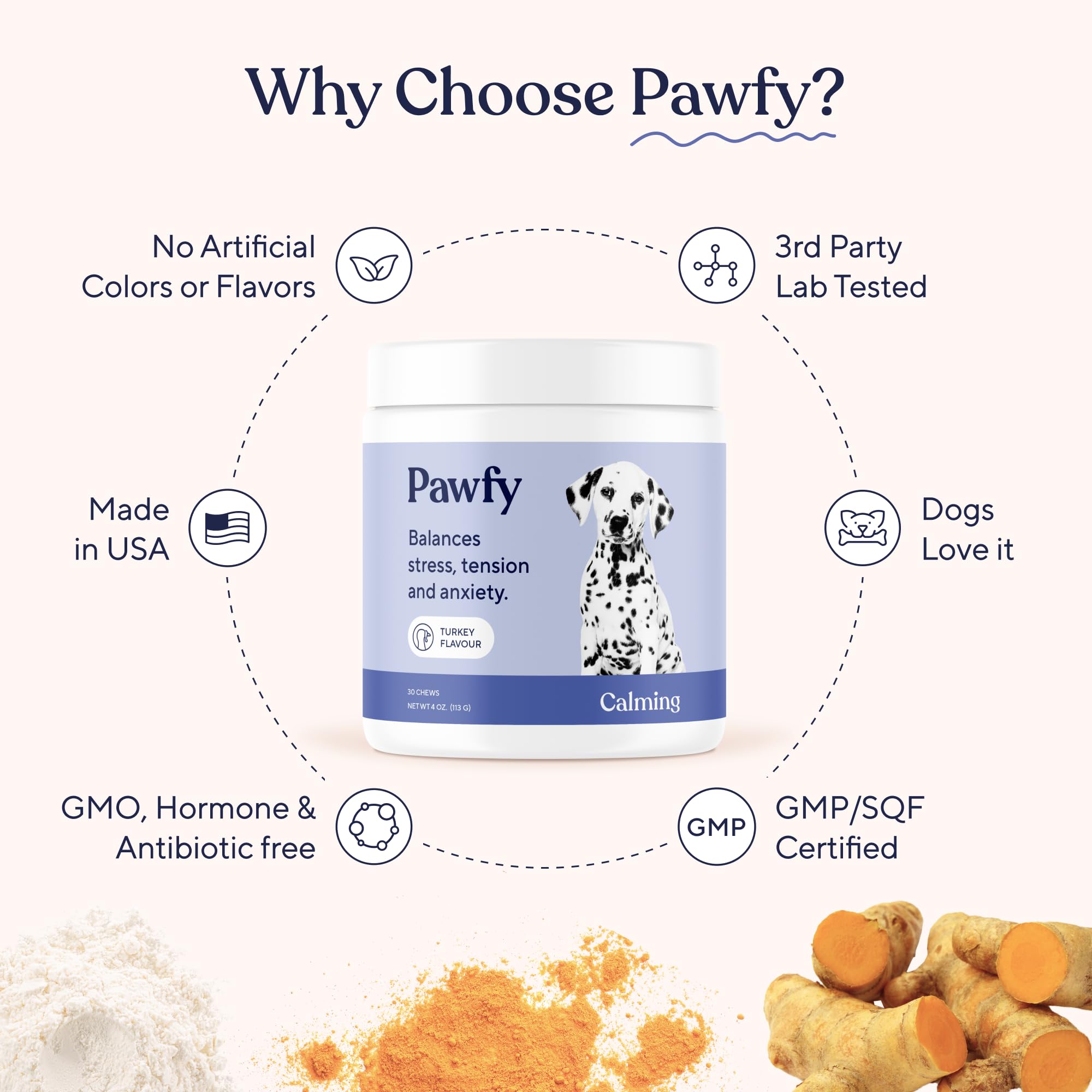 Pawfy Calming Chews fireworks use illustrates stress reduction during loud celebrations.