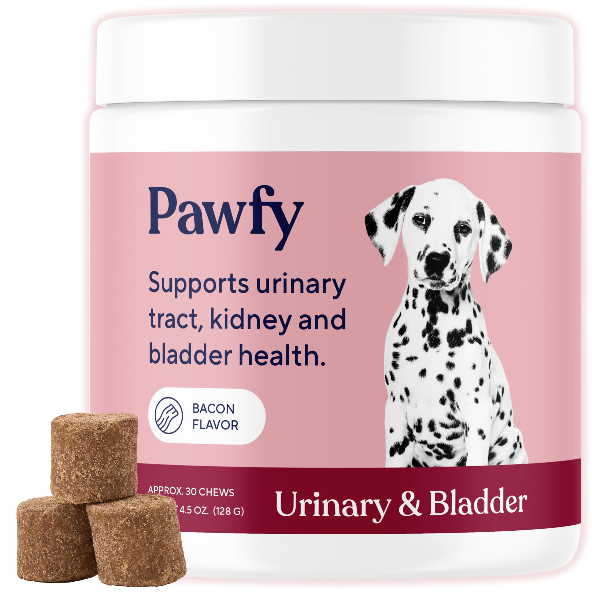 Pawfy dog UTI supplement cranberry bottle shows urinary health support for daily comfort.