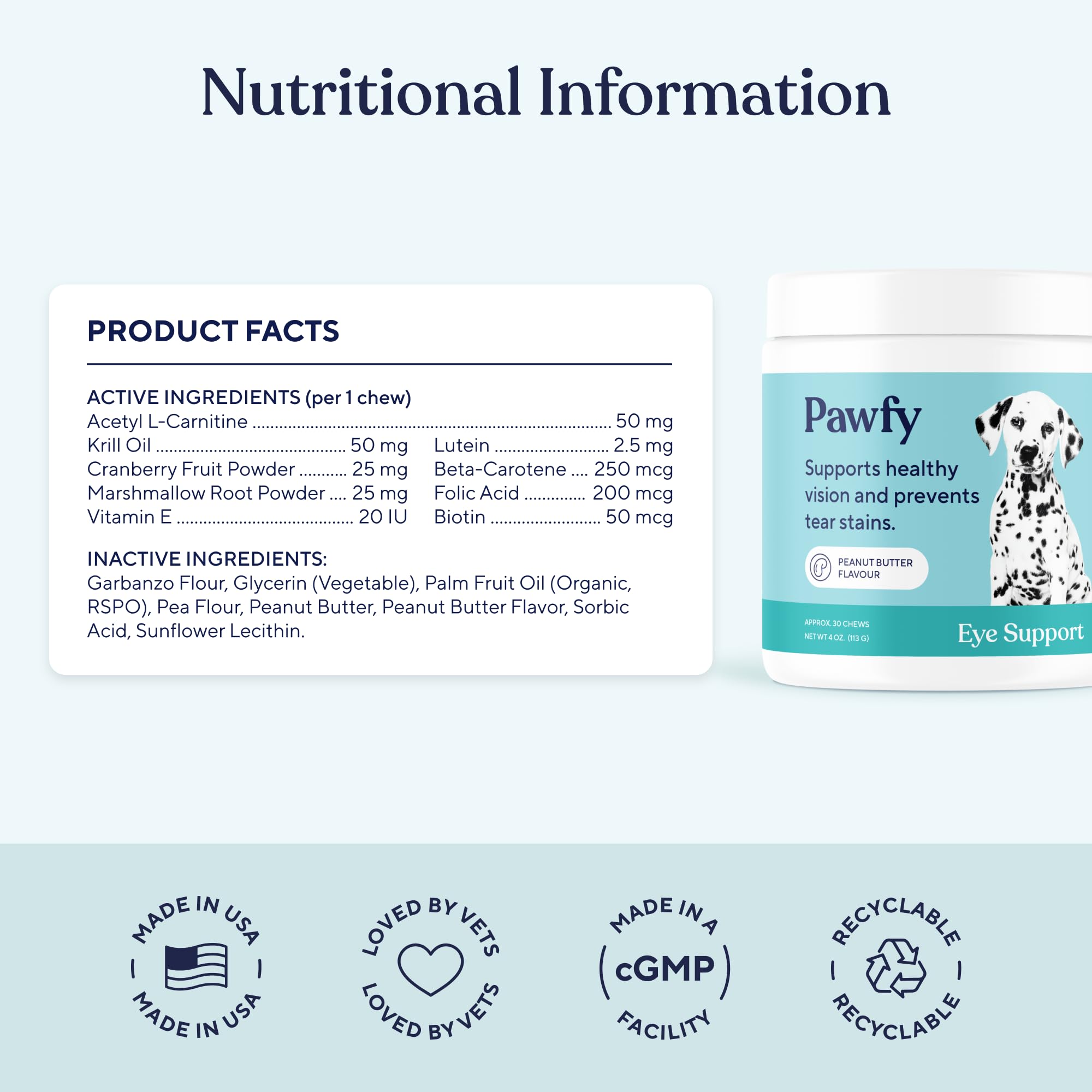 Pawfy Eye Support Soft Chews dog snack calm daily routine eye health.