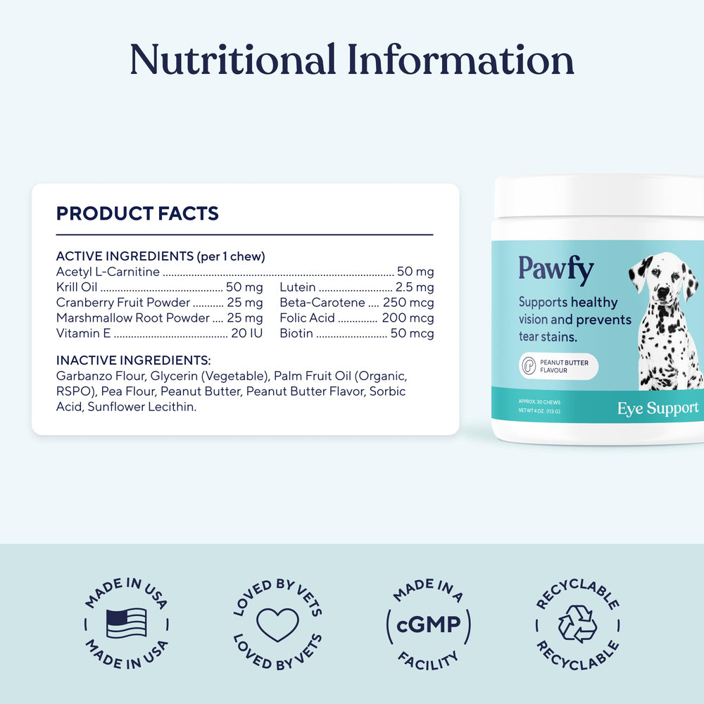 Pawfy Eye Support Soft Chews dog snack calm daily routine eye health.