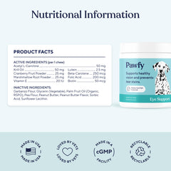 Pawfy Eye Support Soft Chews dog snack calm daily routine eye health.