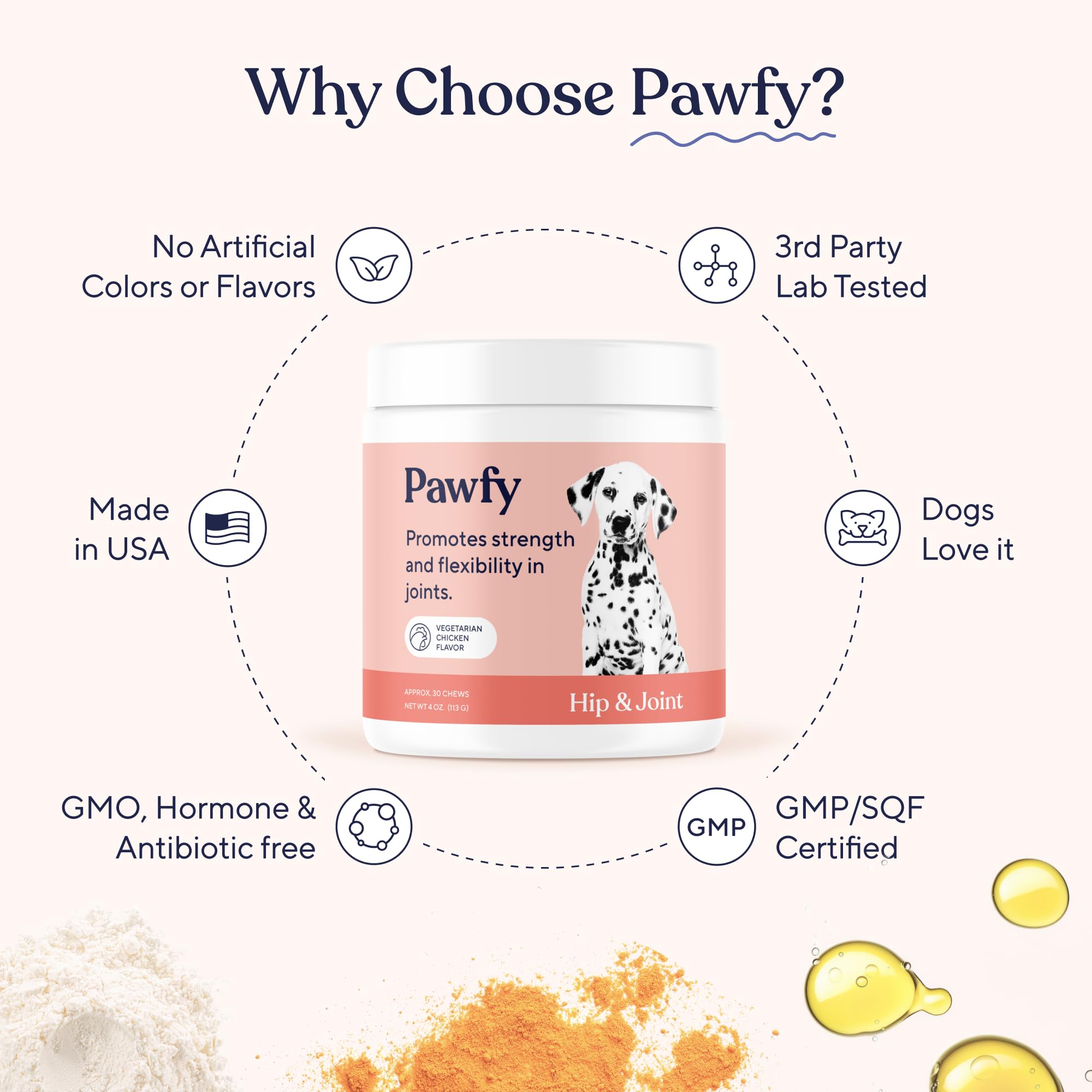 Pawfy large dog mobility chews aid comfortable activity.