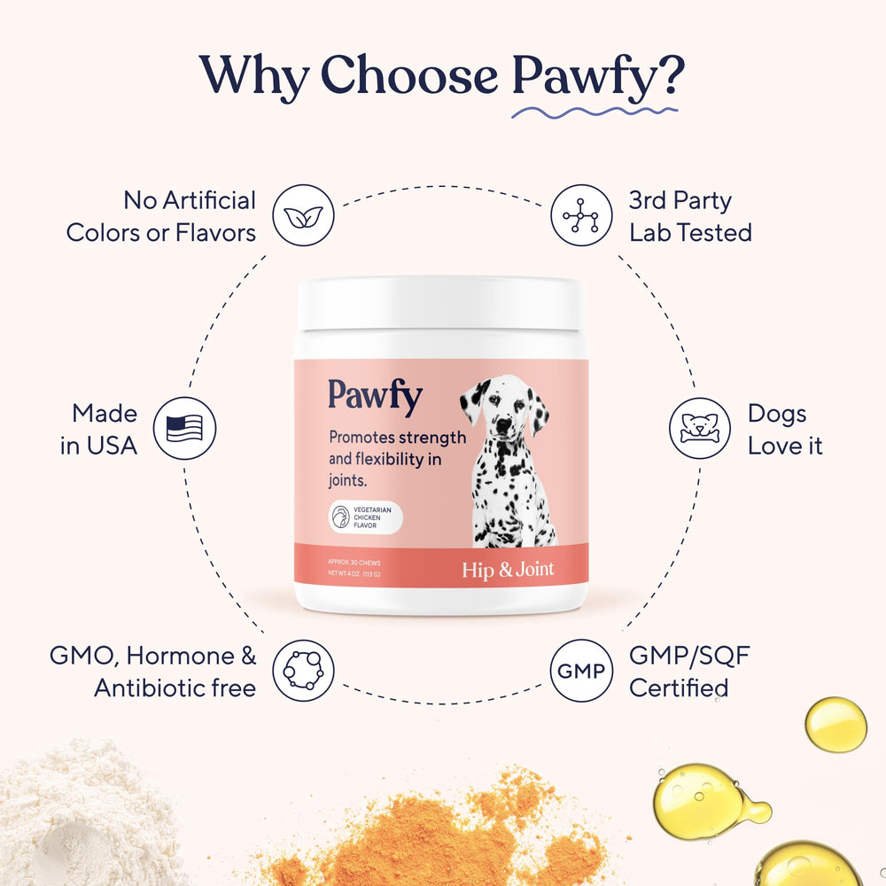 Pawfy large dog mobility chews aid comfortable activity.