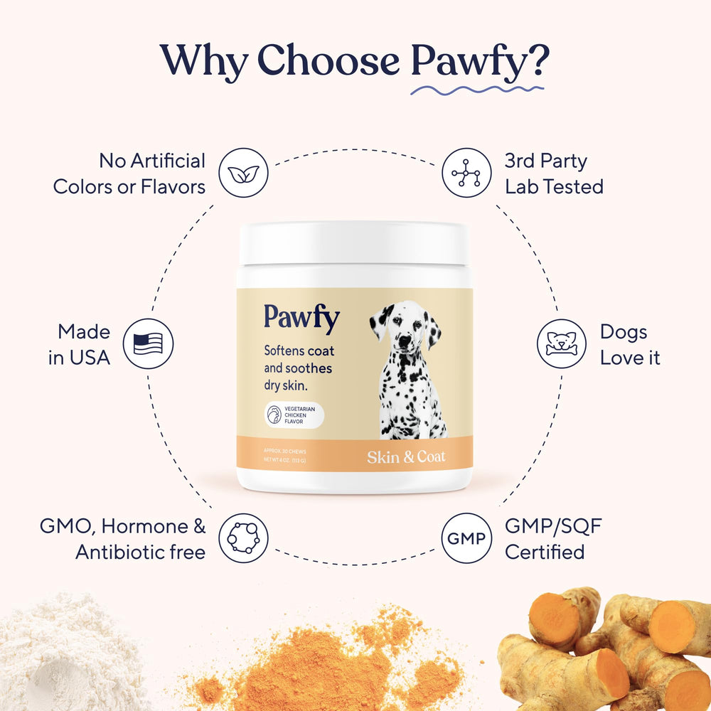 Pawfy skin-irritation-relief chews soothe inflamed skin.