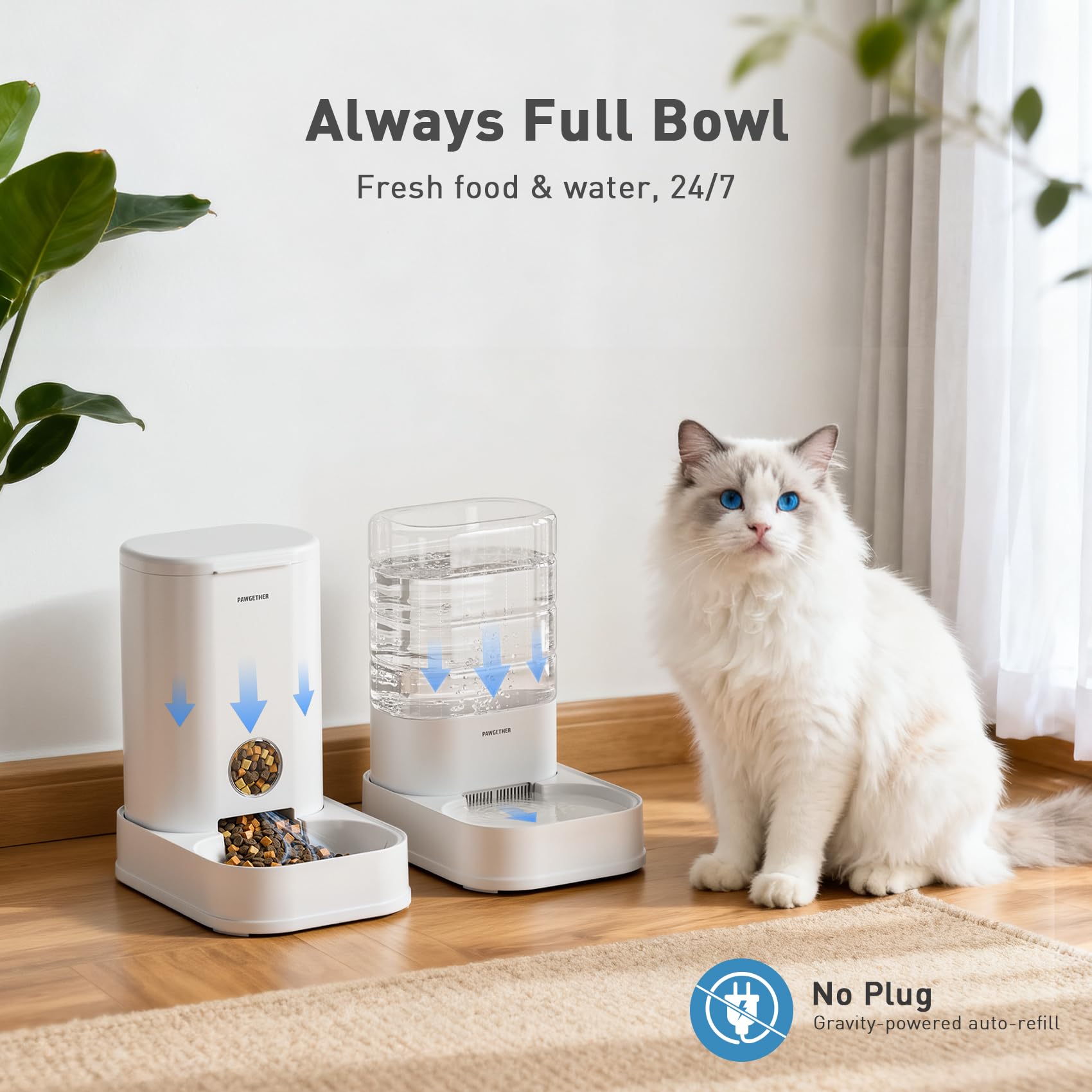 PAWGETHER cat water dispenser 2-pack provides steady gravity-fed water