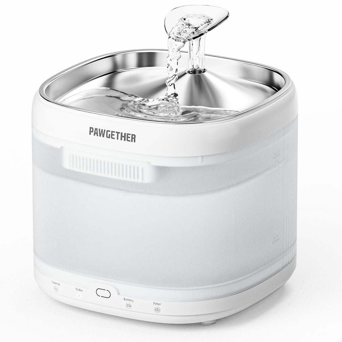 PAWGETHER Cat Water Fountain setup view showing ready hydration for pets.