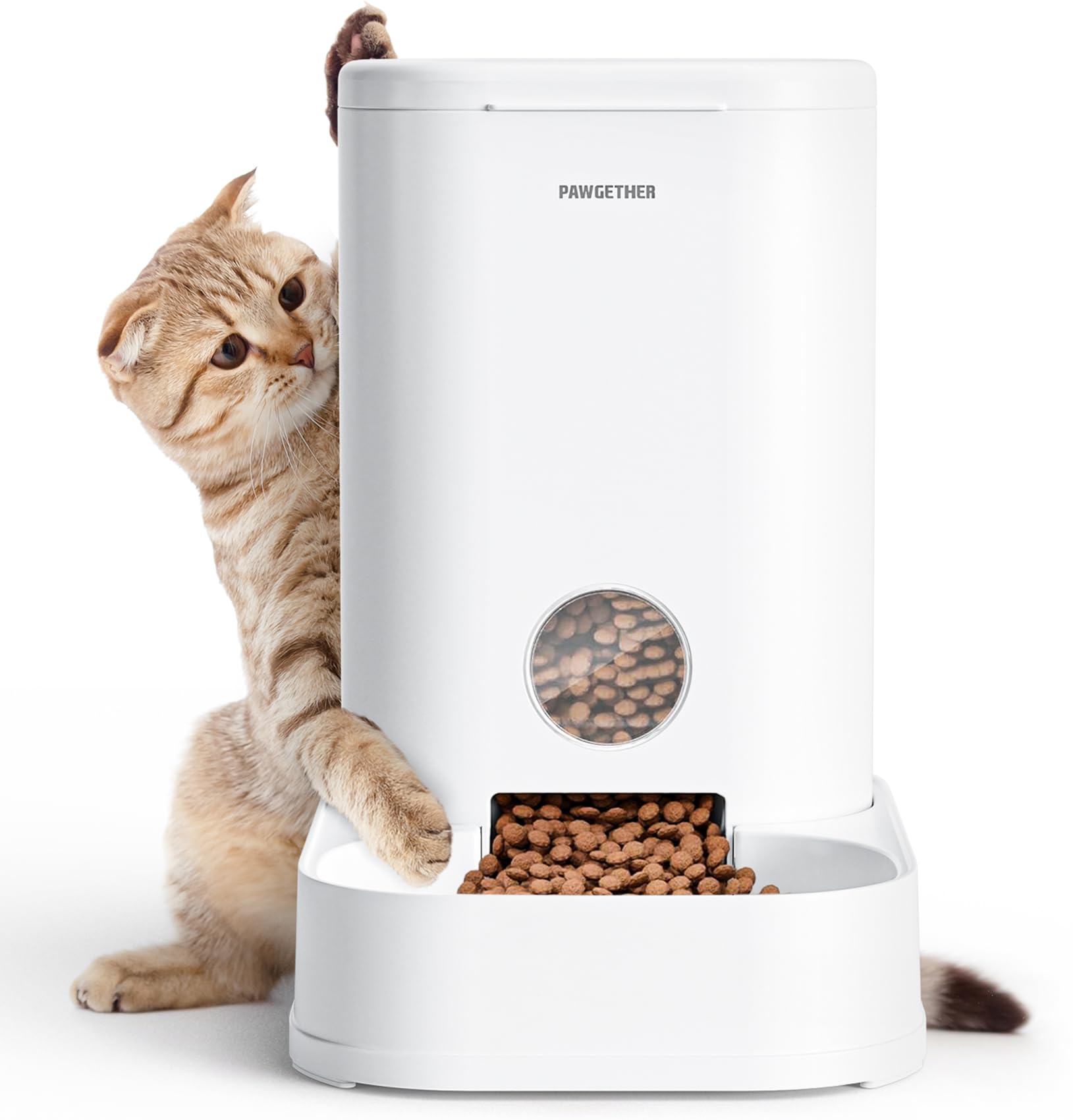 PAWGETHER Gravity Feeder lid desiccant compartment keeps kibble dry for freshness.