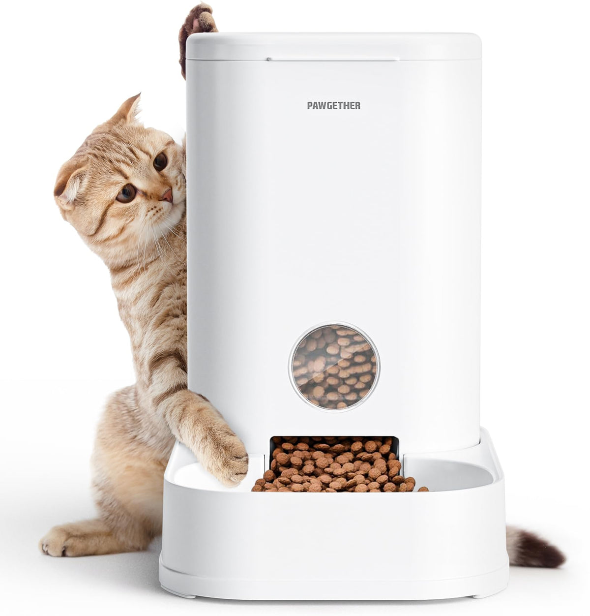 PAWGETHER Gravity Feeder lid desiccant compartment keeps kibble dry for freshness.
