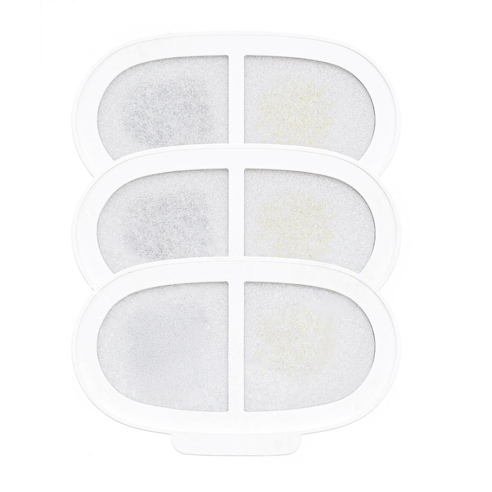 PAWGETHER cat fountain filter packaging shows 3-pack replacement for fresher water.
