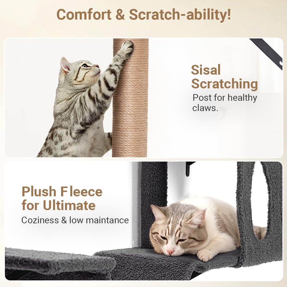 PawGiant Cat Wall Shelves scratch-board invites interactive scratching on durable wood.