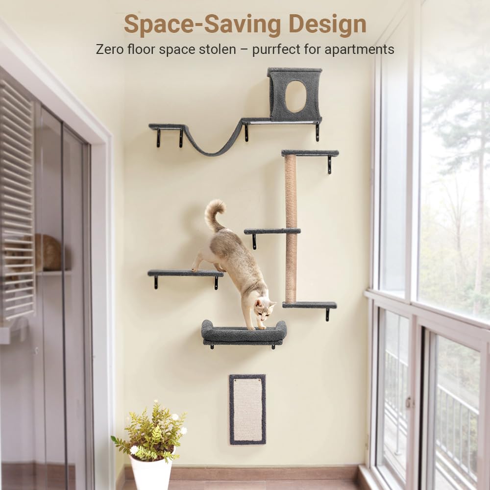 PawGiant Cat Wall Shelves scratching-post satisfies scratching instincts with sturdy support.