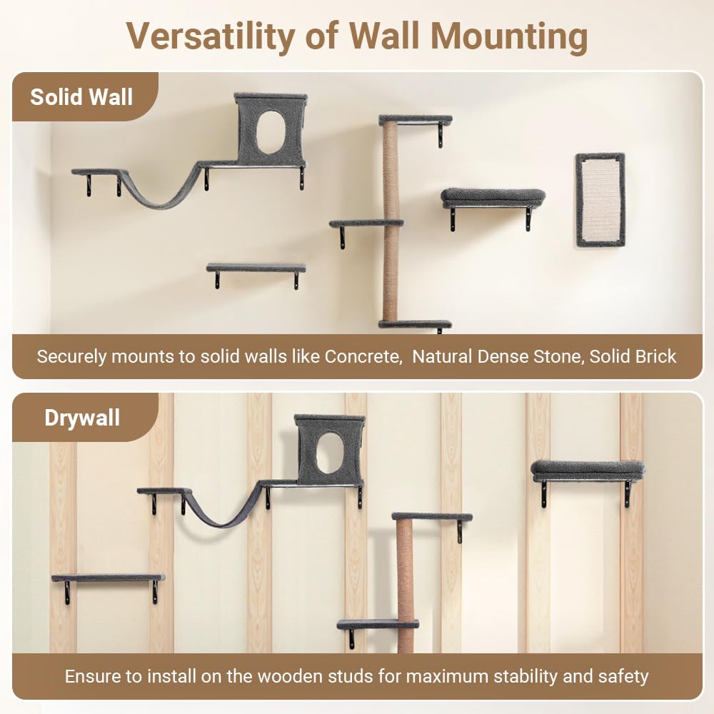 PawGiant Cat Wall Shelves vertical-playground frees floor space while entertaining pets.
