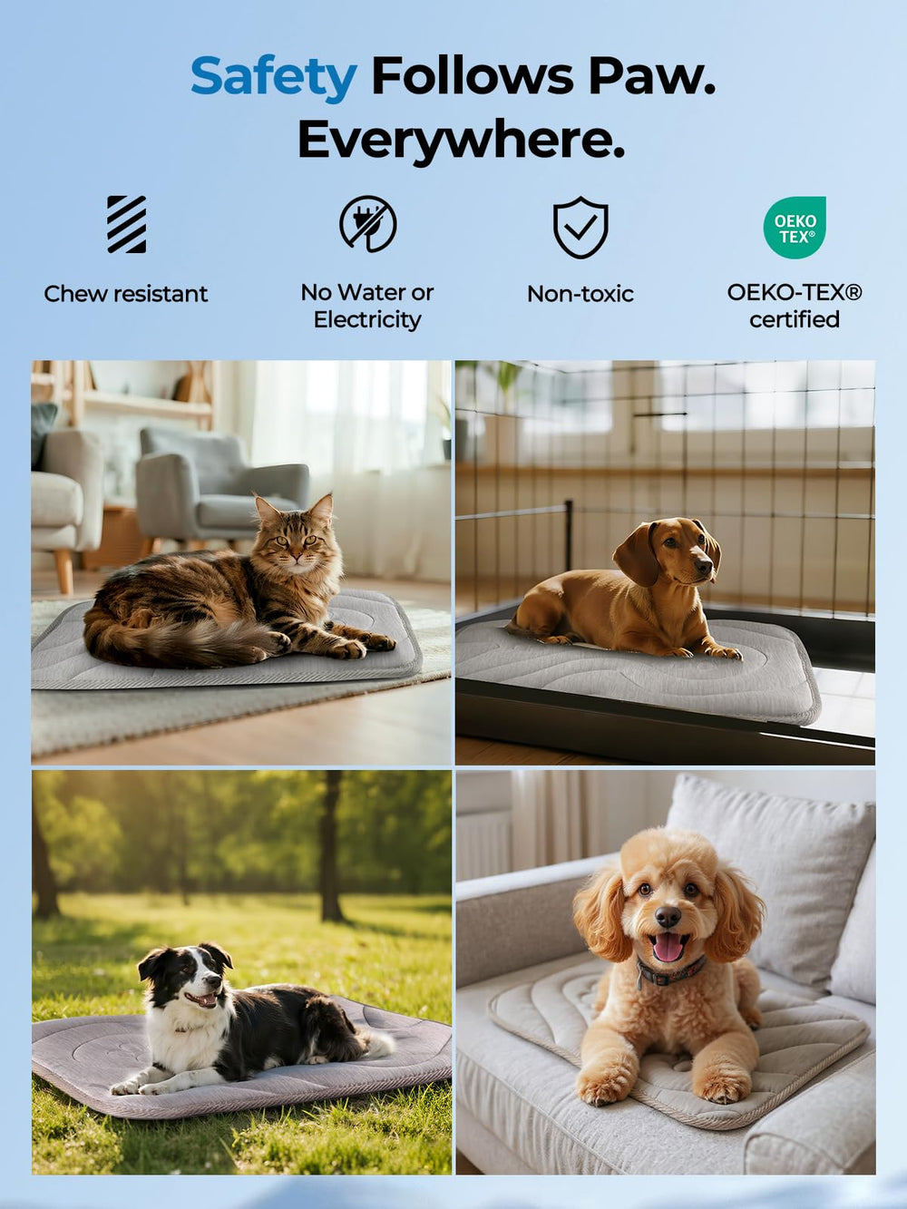 Pawhoo dog cooling mat durable stitching for long lasting performance