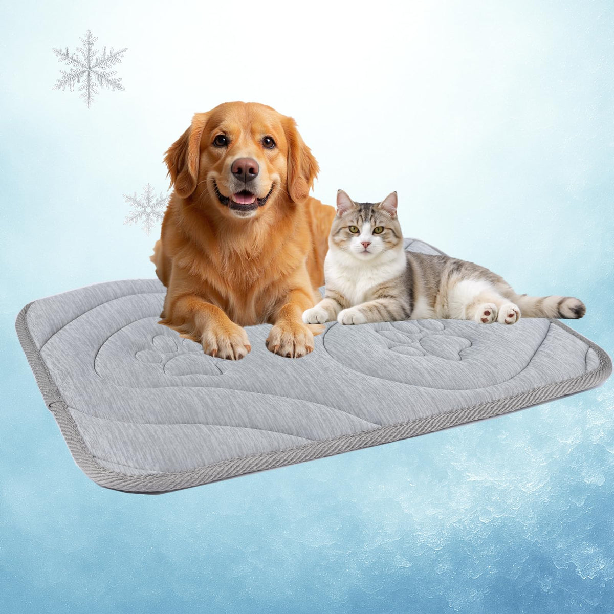 Pawhoo dog cooling mat top view highlights cooling surface for quick heat relief