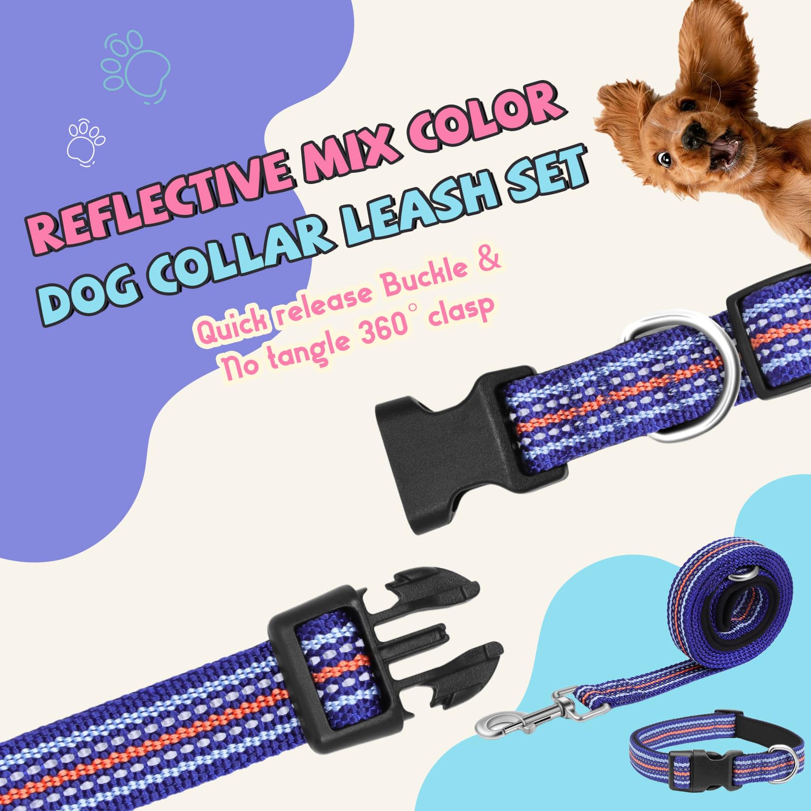 PawHuggies reflective dog leash in dark blue complements night walks