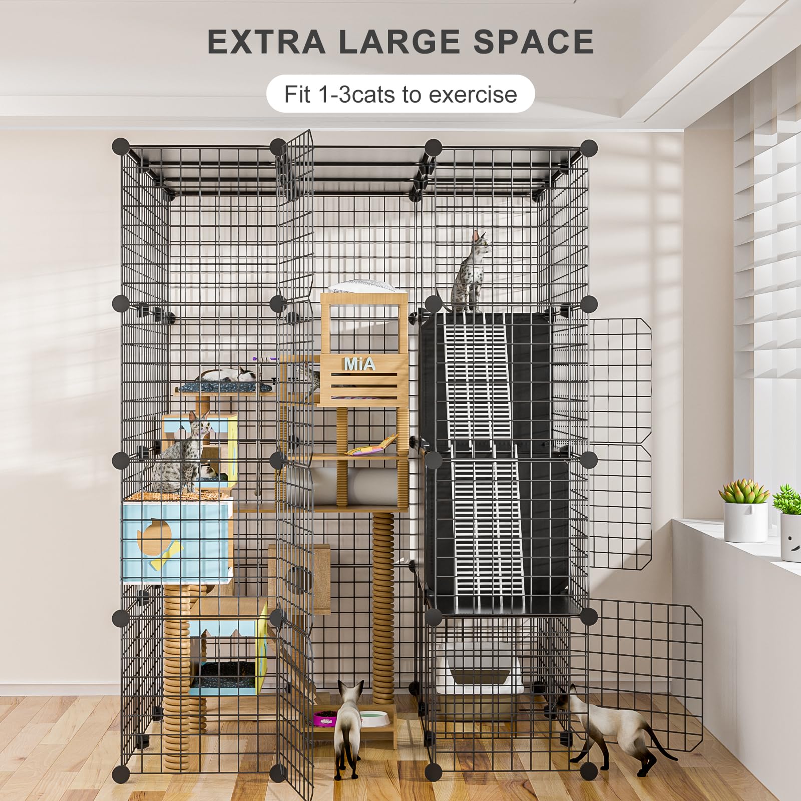 PAWING cat cage platforms and cubes for climbing and resting.