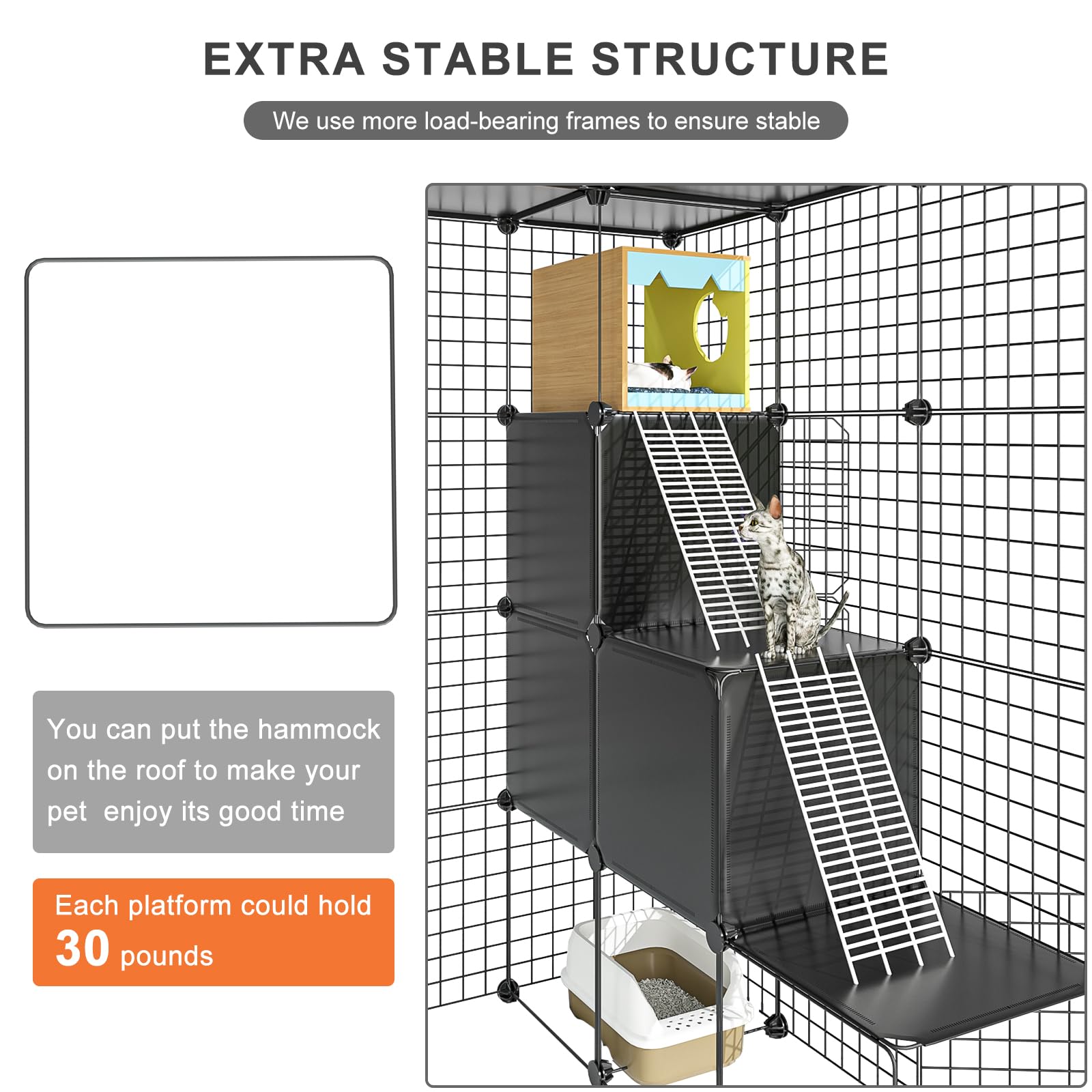 PAWING spacious kennel supports 1-3 cats for shared play.