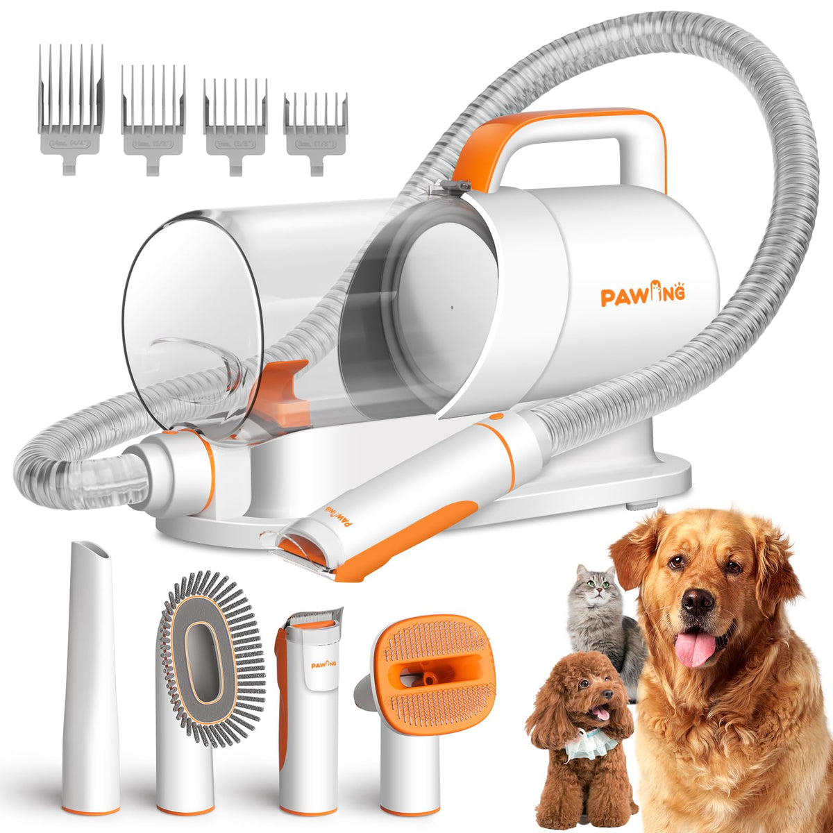 PAWING Pet Grooming Kit vacuum unit front view for low-noise grooming at home