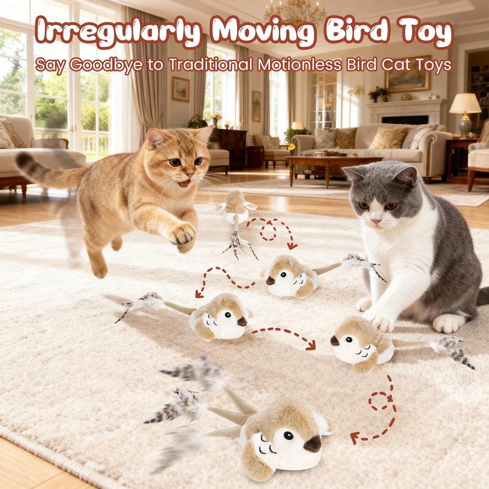 Pawingcat Bird Toy tail-wagging action with soft fur attracts cats for engagement.