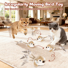 Pawingcat Bird Toy tail-wagging action with soft fur attracts cats for engagement.