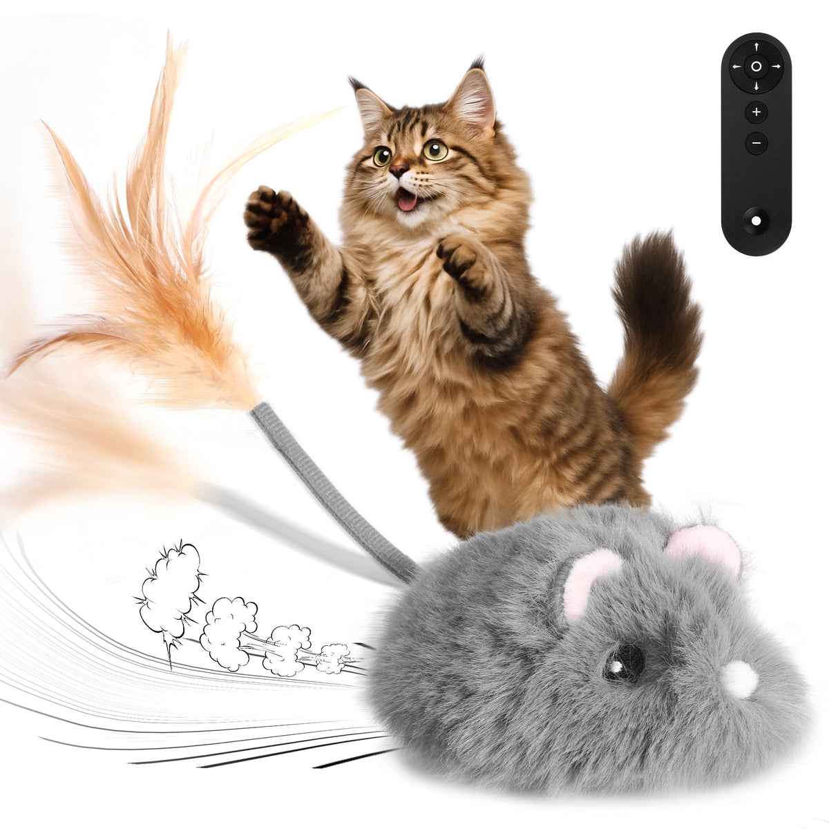 Pawingcat cat mouse toy remote-control front view for interactive play.