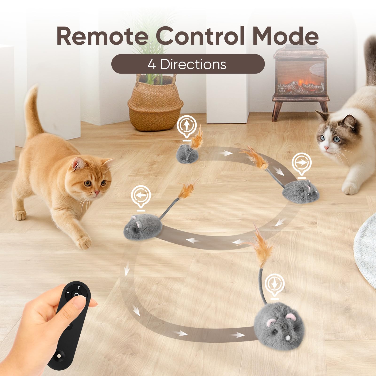 Pawingcat cat mouse toy remote-control side view for dynamic chasing.