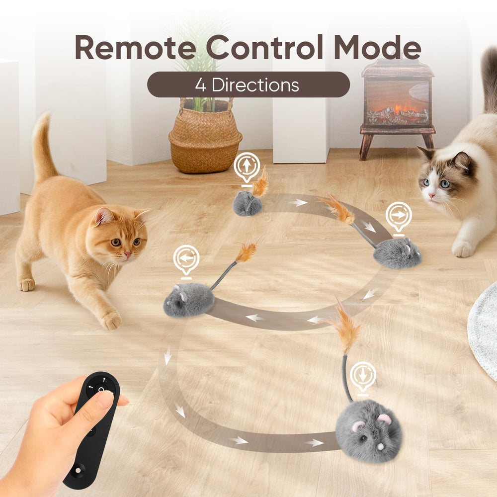 Pawingcat cat mouse toy remote-control side view for dynamic chasing.