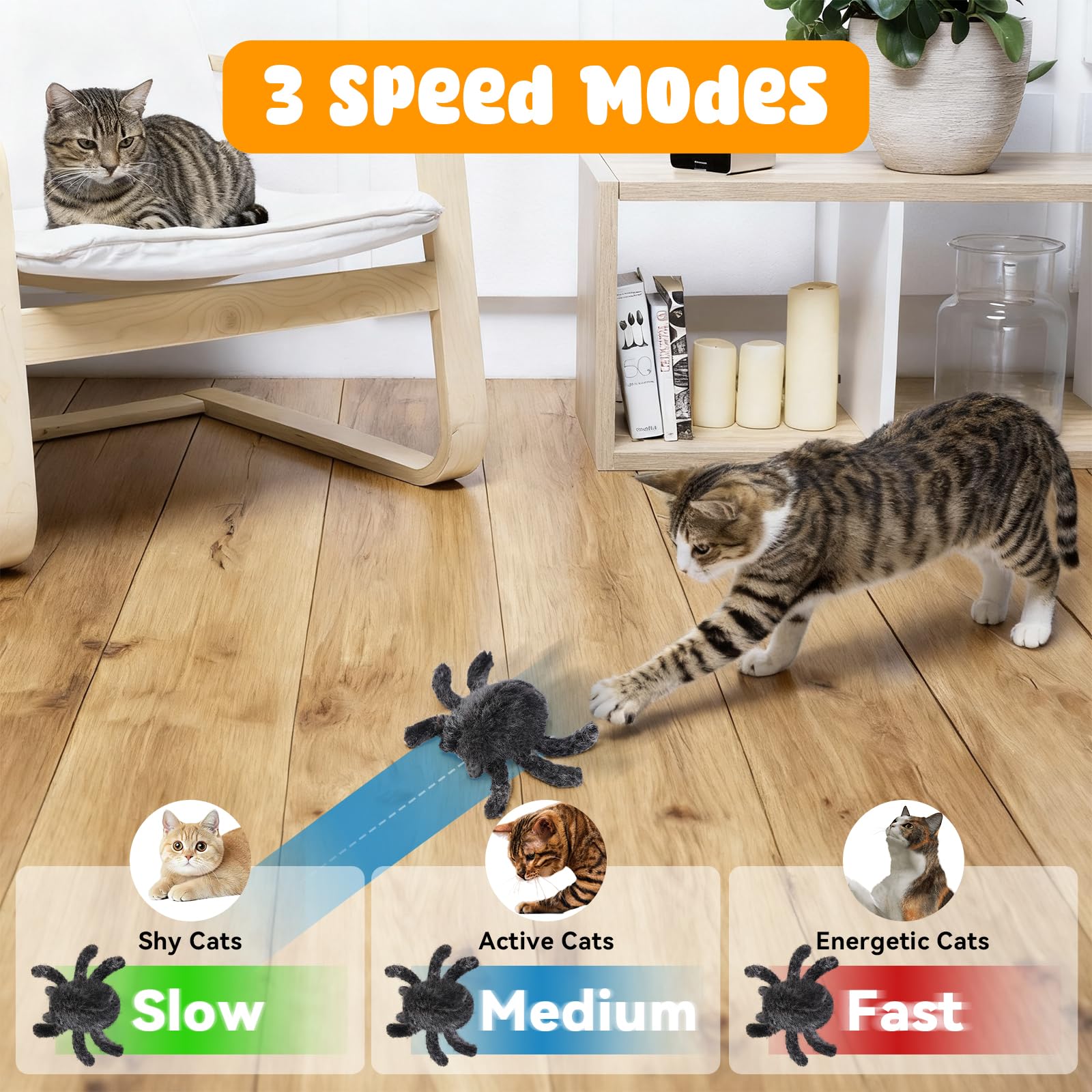 Pawingcat spider toy showing dual modes for cats