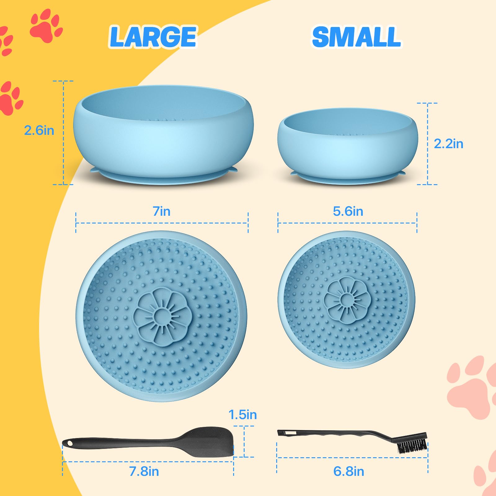 Pawwinner blue lick bowl and mat in use during grooming session.