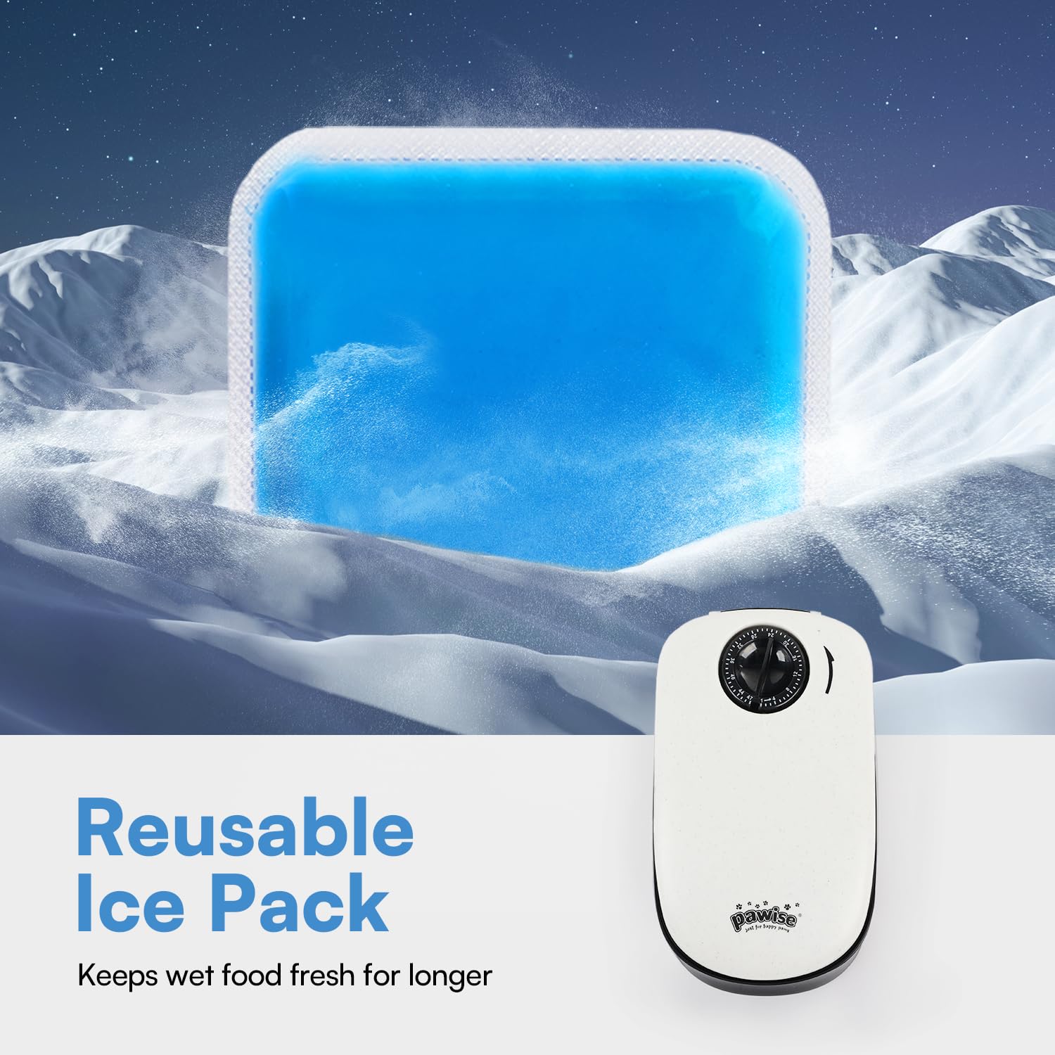 PAWISE Ice pack keeps wet food fresh between meals.