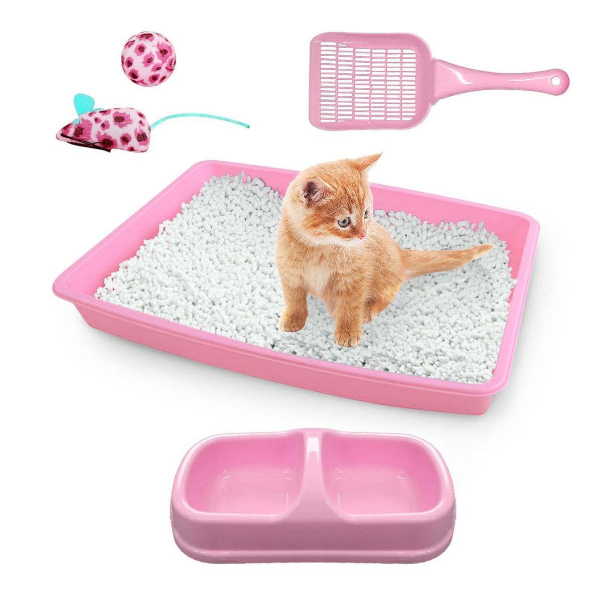 PAWISE cat litter box set pink front view for small kittens